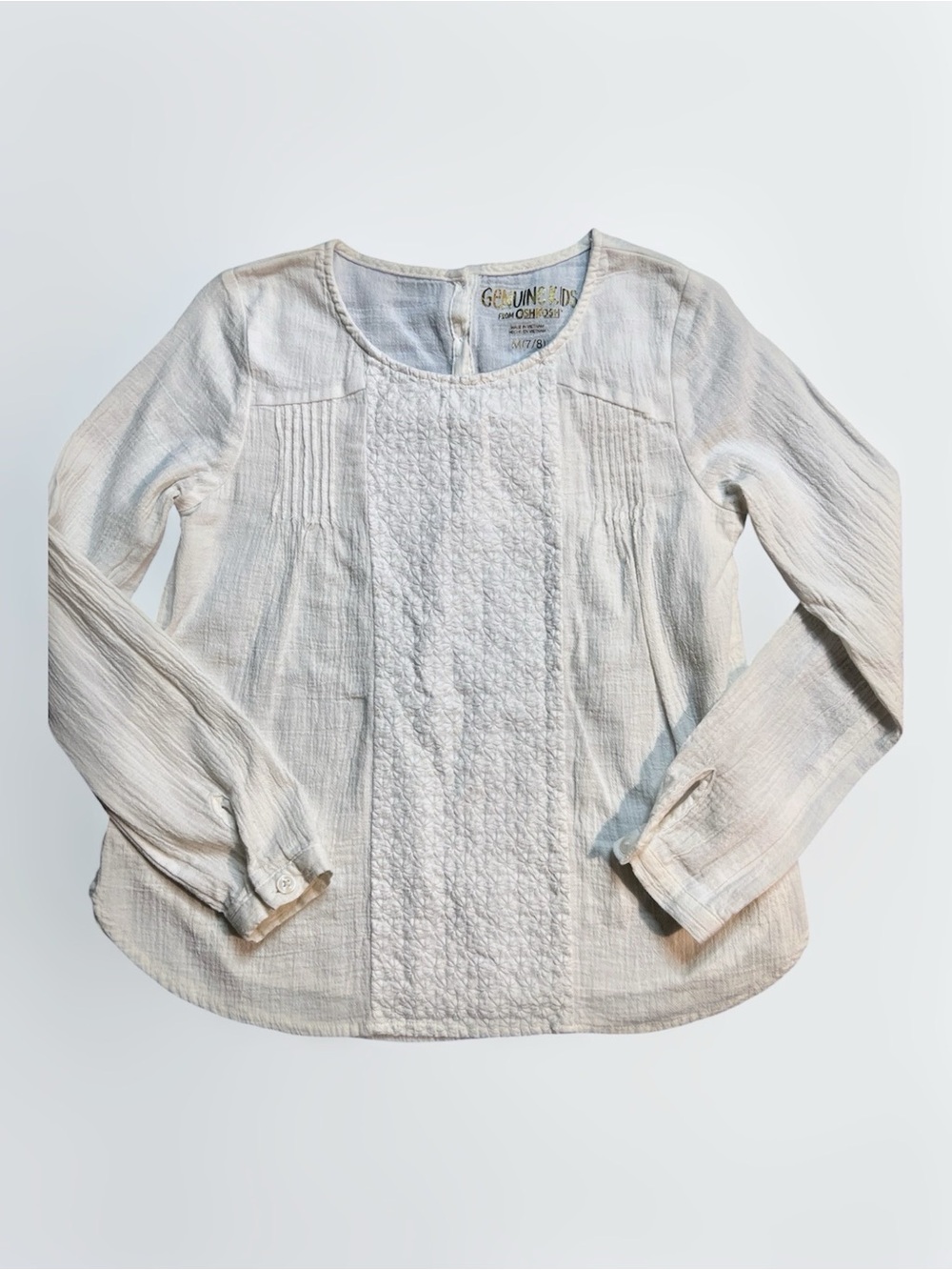 Genuine Kids White Cotton Textured Long-Sleeve Blouse Tunic M 7/8